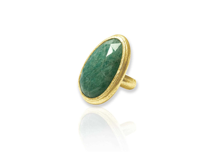 Gold Plated Fashion Ring With Green Uncut Gemstone